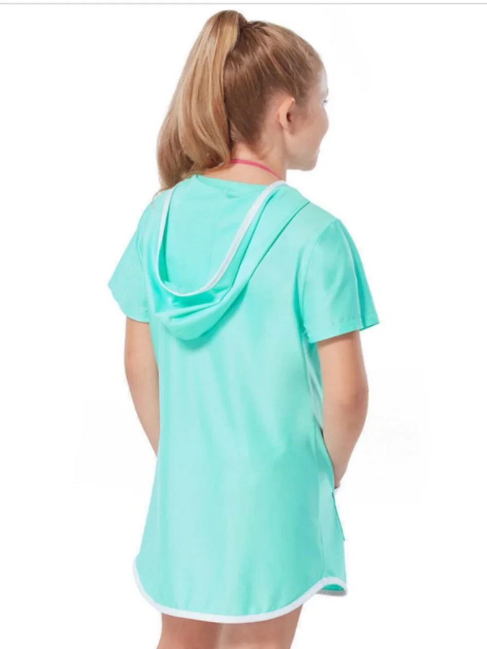 Free Country Youth Girl's Swim Sun Mesh Hooded Kangaroo Cover Up SZ S SPEARMINT